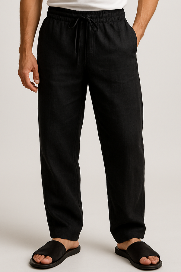 Black Loose Linen Pants For Men