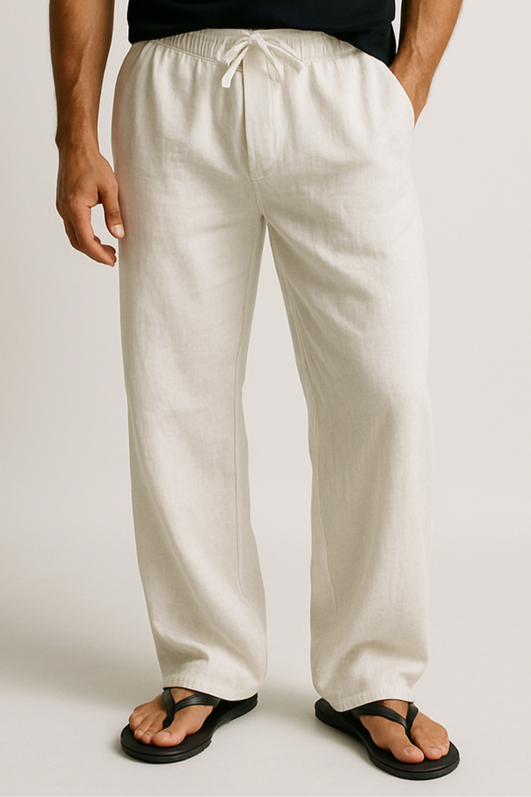 White Loose Linen Pants For Men