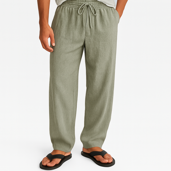 Olive Loose Linen Pants For Men