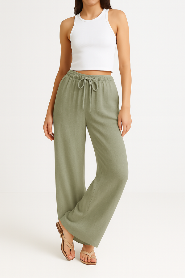 Womens Olive Linen Pants
